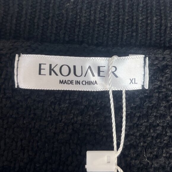 Ekouaer Button-Up Sweater Shirt Womens XL Black Short Sleeves - Picture 5 of 7